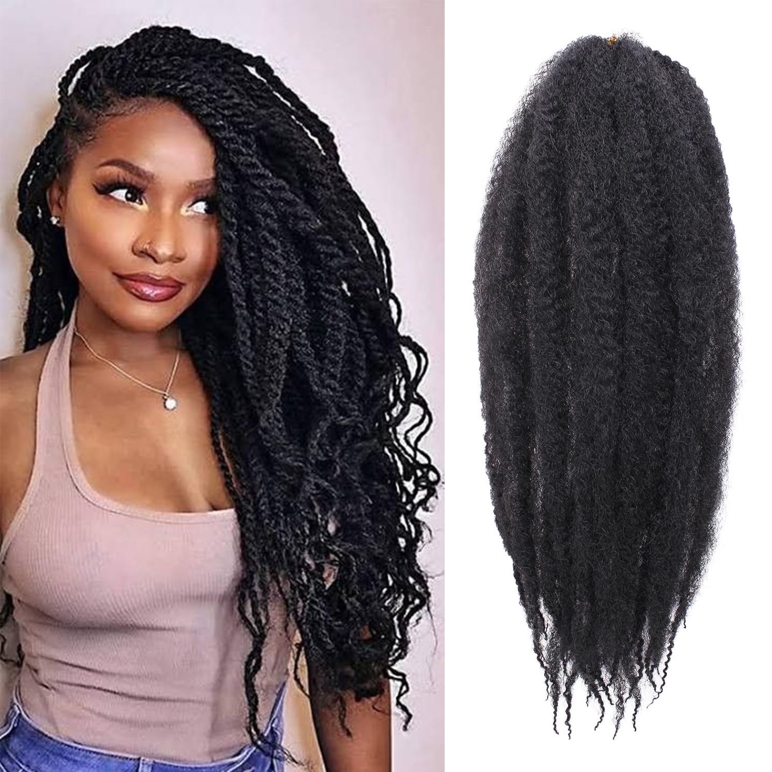 Marley Twist Braiding Extensions 18 Inch 8 Packs Afro Kinky Curly Twist Crochet Hair Synthetic Marley Hair (18 Inch 8packs, 1B) — image 1