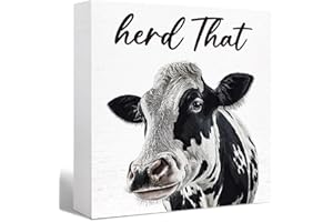 SJNH Funny Bathroom Wood Sign Herd That Funny Cow Wood Block Sign for Bathroom Shelf Toilet Restroom Home Tabletop Desk Decor,Farmhouse Bathroom Wooden Box Sign