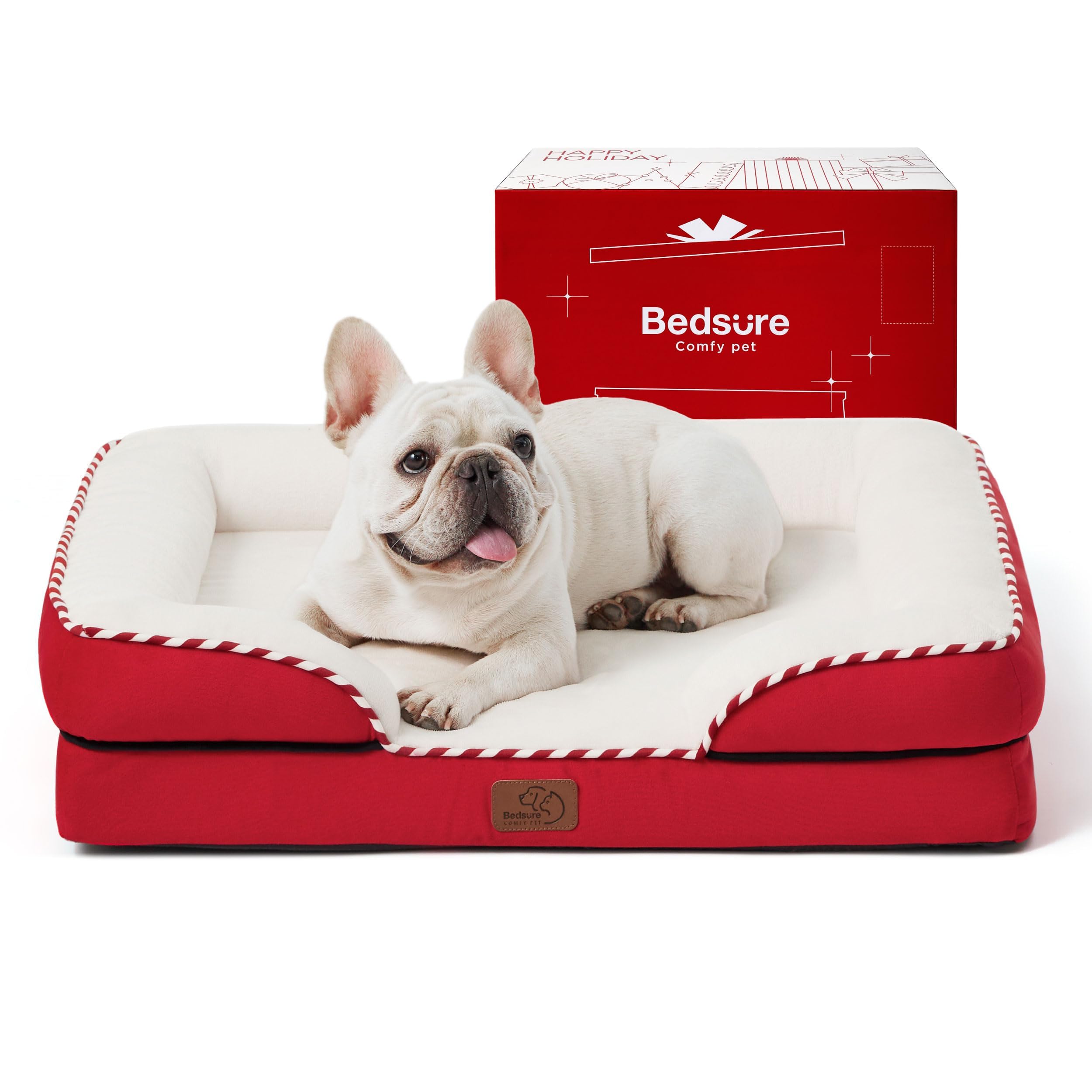 Bedsure Orthopedic Dog Bed Medium Size Dogs - Washable Medium Dog Cat Bed Waterproof, Comfort Pet Couch Sofa with Washable Removable Cover, Pets Bed with Nonskid Bottom, Red, 28" Image