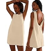 VIUTIL Womens Summer Linen Mini Dress Boat Neck Low Back Sleeveless Tank Dresses with Pockets 2026 Vacation Outfits