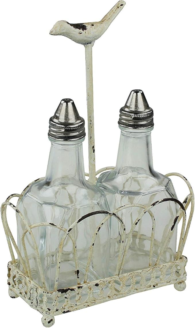 MACOSA SA81314 Essig-Öl Ständer Vintage Weiß Metall Menage Ölspender