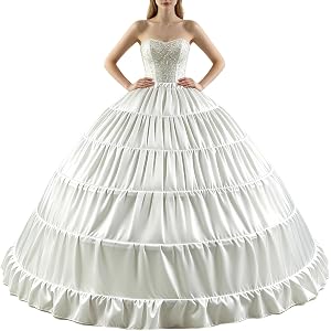 Women's 5 Hoop Petticoat Full A-line Crinoline Floor Underskirt | Women's Plus Waist Sizes Under Skirt Support Slips Single-L