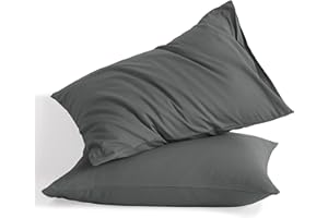NTBAY Queen Cotton Pillowcases - Envelope Closure 20x30 Pillowcases Set of 2, Breathable and Soft Bed Pillow Cases, Dark Grey