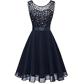 BeryLove Women's Short Prom Dresses for Teens Sleeveless Flowy A Line Wedding Guest Lace Formal Dress