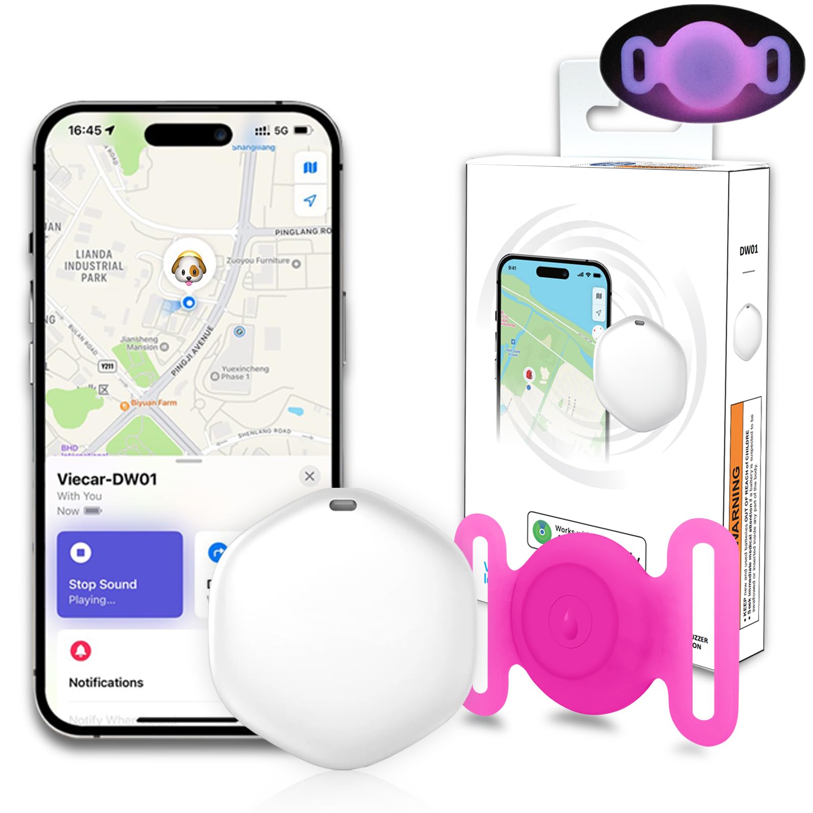 Photo 1 of GPS Tracker for Dogs, Mini GPS Cat Tracker, Dog Tracking tag with Holder, No Monthly Fee,Work with Apple Find My(iOS Only),Dog Tracking Device,Anti-Lost,Finder Tag for Vehicles/Pets/Kids/Items (YPink)