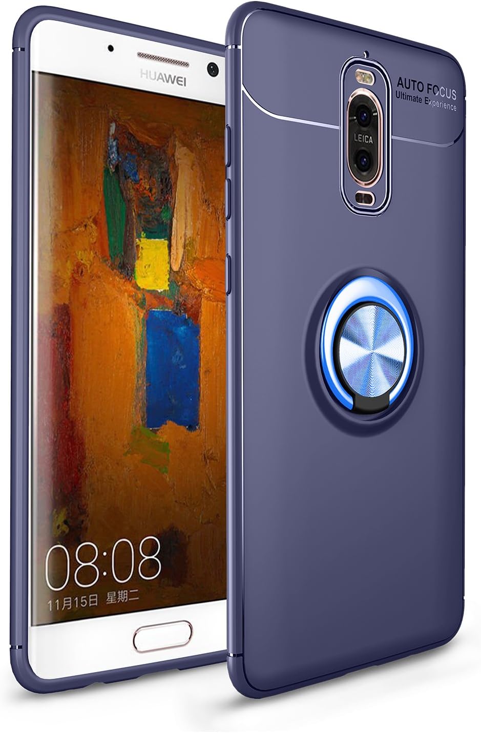 Case for Huawei Mate 9 Pro HXC Soft TPU Material Suitable for Automotive Magnet Brackets Invisible Ring Bracket Multi-Function Protective Shell (Blue)