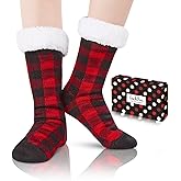 Slipper Socks for Women Girls - Sherpa Animal Cat Buffalo Plaid Stocking Stuffer