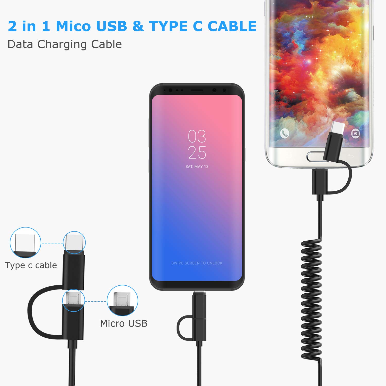 USB Type C and Micro Car Charger,esonstyle Dual USB Car Charger with Quick Charge 3.0 Technology (Black)