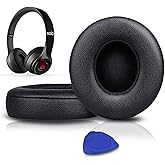 SoloWIT Earpads Cushions Replacement for Beats Solo 2 & Solo 3 Wireless On-Ear Headphones, Solo2 Solo3 Ear Pads with Soft Protein Leather, Added Thickness - Black