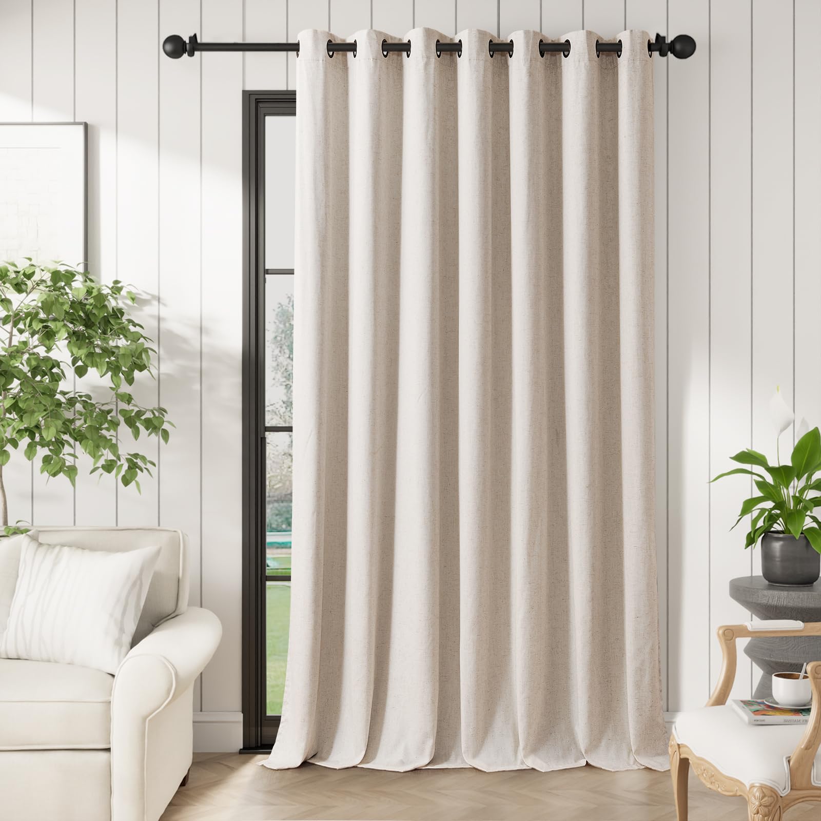 Photo 1 of jinchan Sliding Door Curtain for Living Room Beige Linen Blackout Drape Thermal Insulated 100% Blackout Patio Door Curtain Anti Rust Grommet Extra Wide Panel for Sliding Glass Doors, W100 x L108 inch