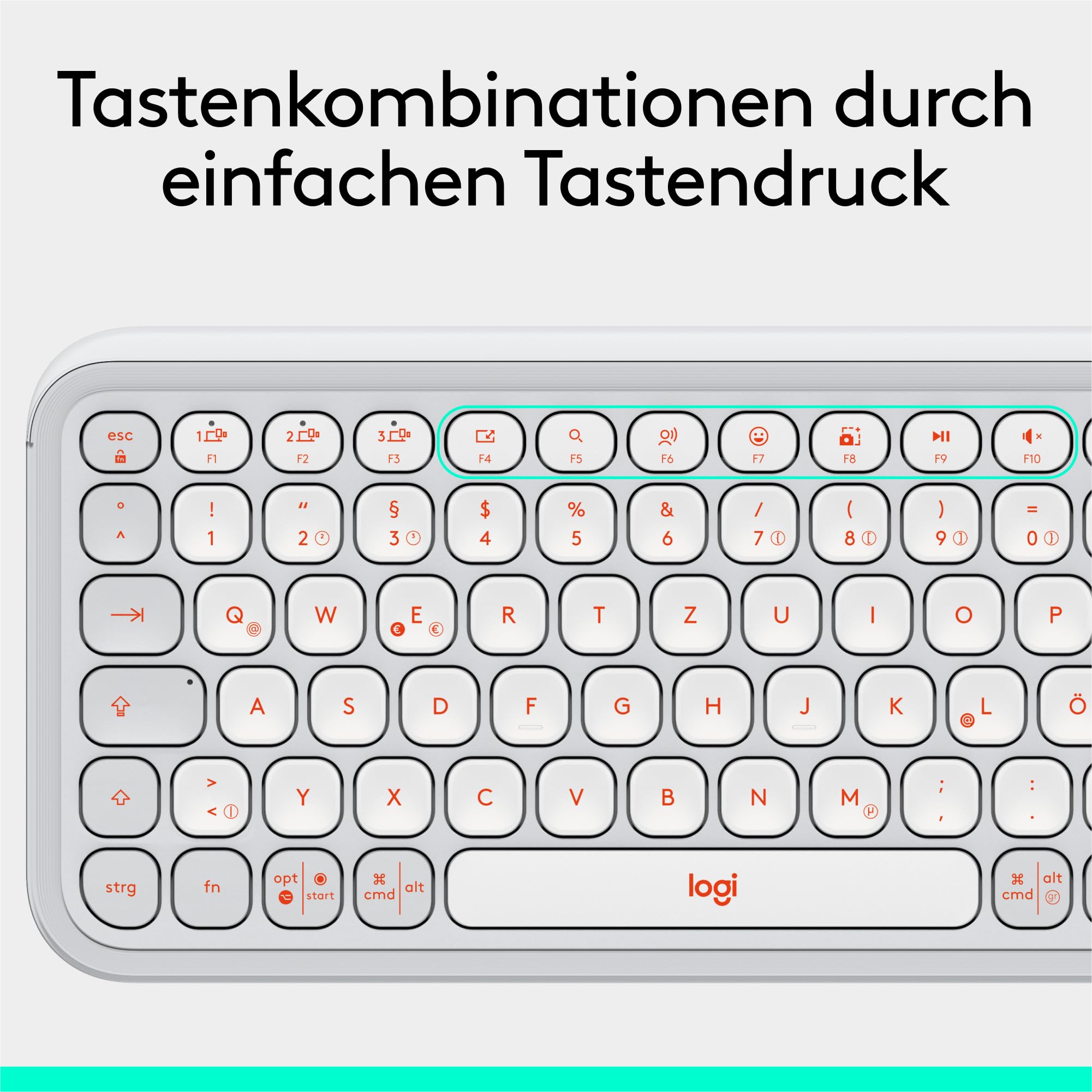 Logitech POP ICON Keys kabellose Bluetooth-Tastatur, Komfortables Tippen, programmierbare Tasten, Easy-Switch zwischen bis zu 3 Geräten, für Notebook, Tablet, PC, Deutsches QWERTZ-Layout – Weiß 9