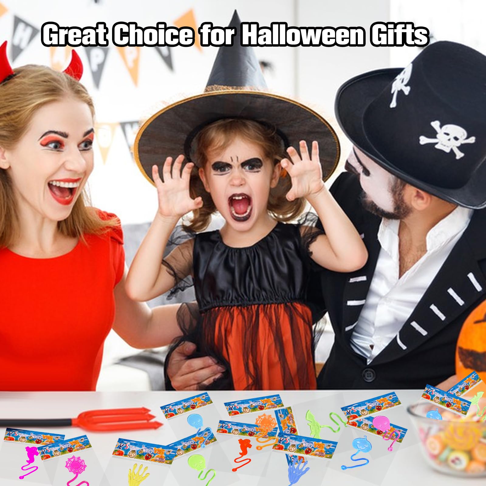 28 pcs Halloween Sticky Hands Toys for Kids, Skull Bat Ghost Pumpkin Styles Sticky Stretchy Toys for Goodie Bags, Pinata Fillers, Classroom Prizes Halloween Trick or Treat Party Favors