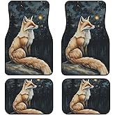 Huzdzhy Artistic Fabric Car Floor Mats-Fox,Non-Slip Rubber Backing,Front (26.8x17.3in) & Rear (13x17.3in) Set - Water Absorbing, Durable Automotive Floor Liners with Stylish Patterns