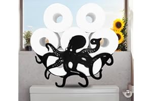 EUIROET Cute Octopus Animal Decorative Toilet Paper Holder Stand, Metal FreeStanding Black Toilet Paper Holder for 8 Roll, Toliet Paper Roll Storage Organizer, Bathroom Farmhouse Decor Floor Accessories Rack