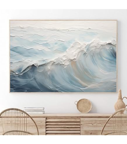 Aurionix Wandbild „Weiße & Indigo Landschaft“ – Handgemaltes Leinwandbild 100x50 Cm, Fertig Gerahmt