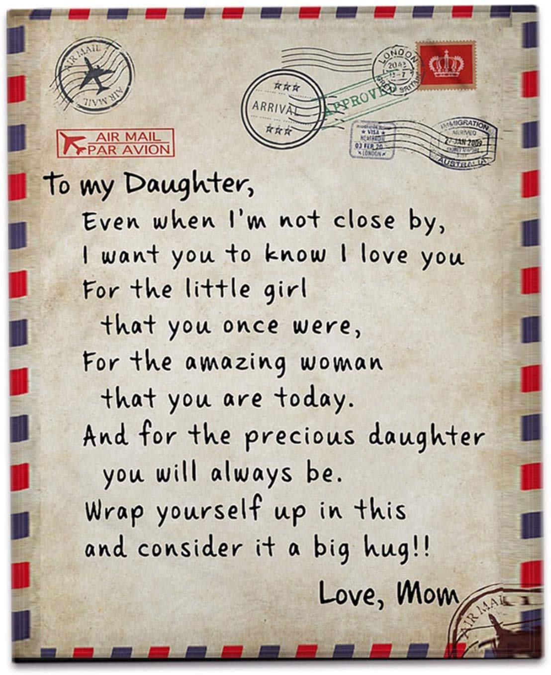 Keefe to My Daughter from Mum Blanket 150 100CM /60 40in, Flannel Blanket Gifts,Letter Printed Quilt