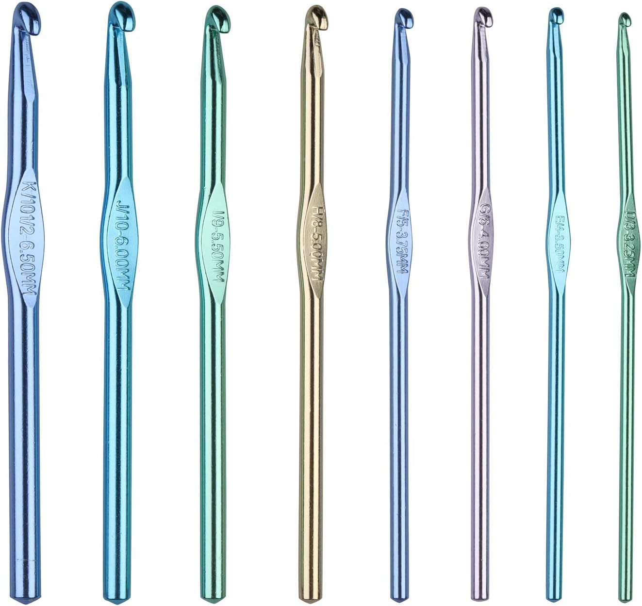 Crochet Hooks Set (8 Pcs) – Multicolor Aluminum Crochet Needles Craft Yarn (3.25-6.50mm) – Professional Knitting Needles for Lace, Flower, Doilies, Clothes – Ideal for Handicraft Projects