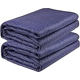 2 Pack Moving Blankets Heavy Duty 80"x72" Quilted Packing Blankets for Moving Furniture Padded Shipping Furniture Mover Blue