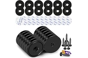 TRYMAG 12 Pack Rare Earth Neodymium Cup Magnets, 80Lbs Heavy Duty with Screw, Steel Pads and Adhesive Backing, Disc Magnets with Countersunk Hole for Wall Mounting, Hanging