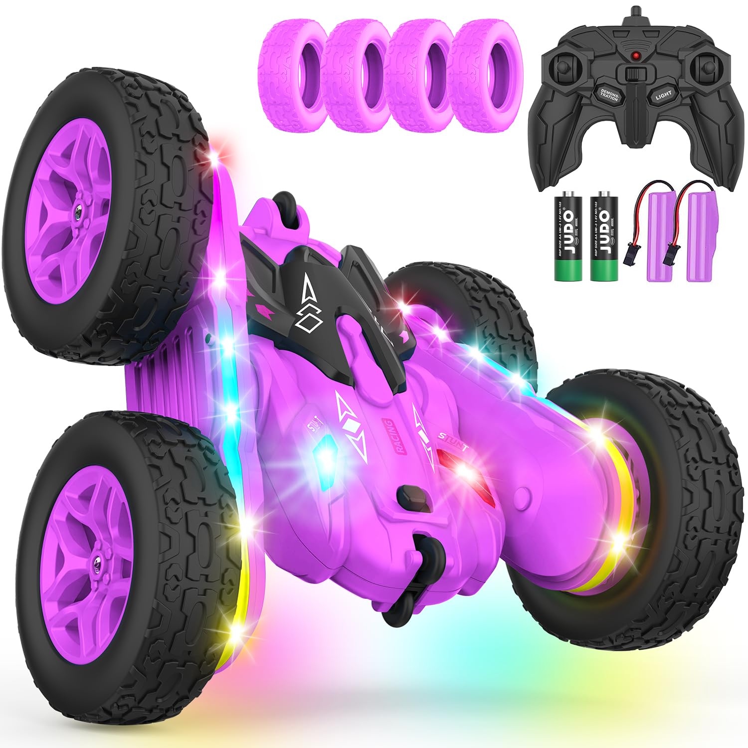 Photo 1 of ***PARTIAL SET - PRICE ADJUSTED***
Terucle Remote Control Car, Rc Cars Stunt RC Car Toys New Upgraded Strip Lights and Headlights Girl Toys Double-Sided 360° Rotating 4WD Drift Truck for Boys Girls Birthday Gift (Purple)