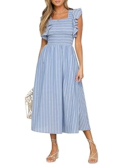 stripe ruffle cotton maxi dress