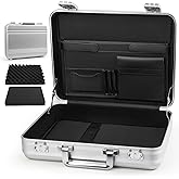 urecimy Small Metal Briefcase 16.5X12.6X4.5 Inch TSA Combination Lock Silver Aluminum Toolbox Cash Case 14 Inch Notebook Briefcase with Sponge