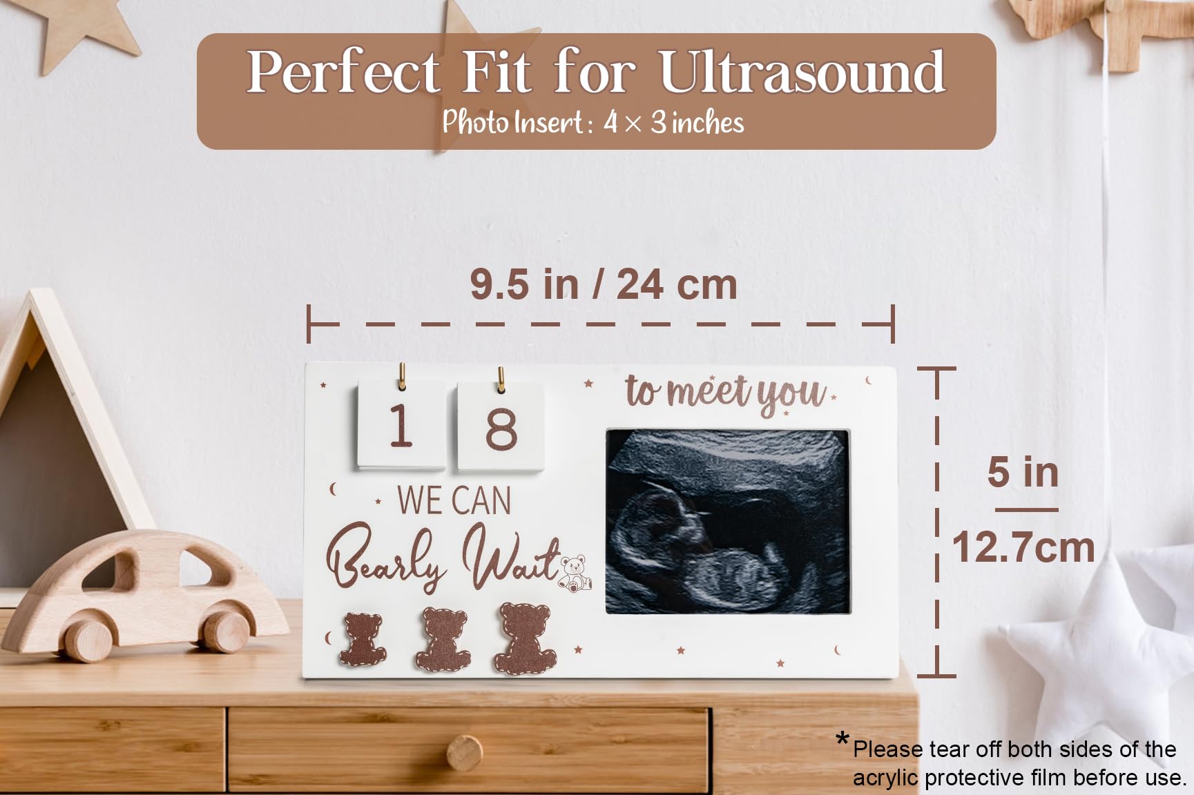 YLOVAN Expecting Parents to Be Unique Gifts for Pregnant Women, Sonogram Picture Frame Pregnancy Gift We Can Bearly Wait with Countdown Weeks, Best Mom Gift,White & Brown