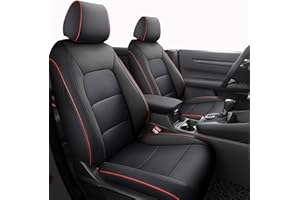 HKZ Fit CRV Car Seat Covers Full Set for Honda CR-V 2023 2024 2025 CRV LX;EX;EX-L;Sport;Touring;Special Edition & Hybrid Model - Leather (Black with Red Trim)