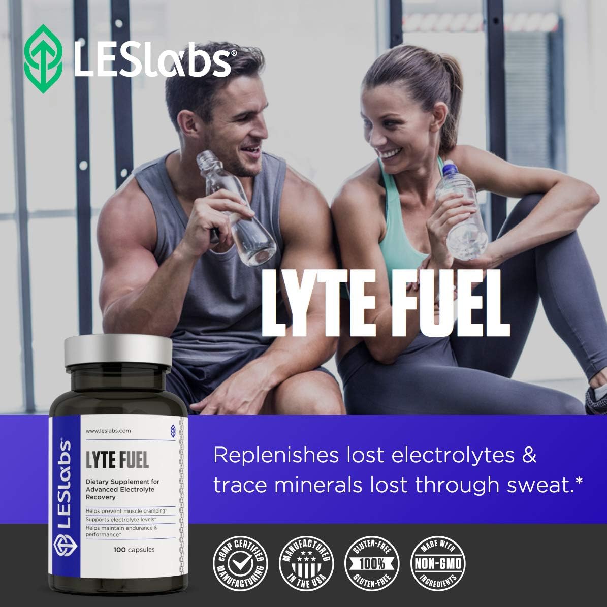 LES Labs Lyte Fuel, Electrolyte Replacement Supplement for Active Rehydration, Muscle Cramping and Ketogenic Diets, 100 Capsules: Health & Personal Care