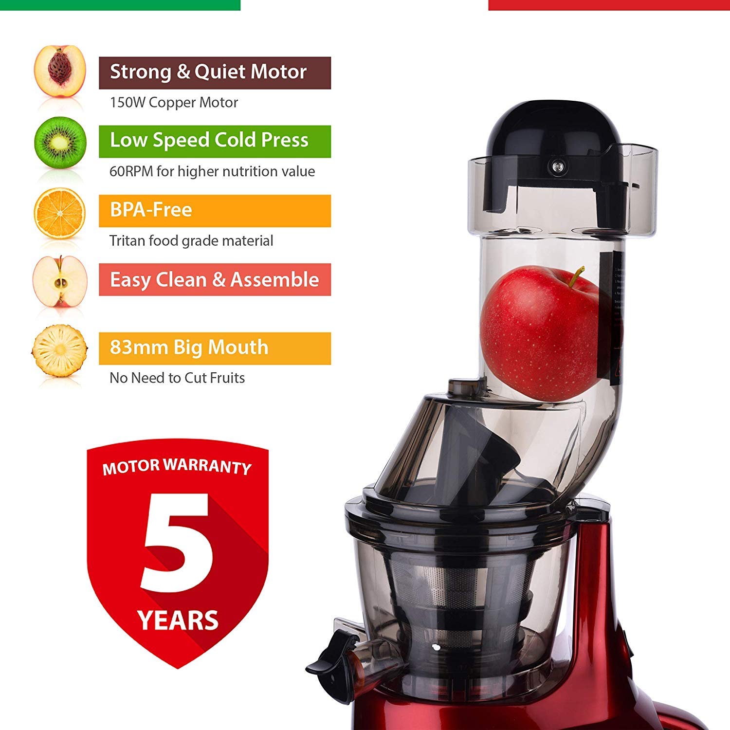 Balzano LDDC1507 150Watt Cold Press Slow Juicer (Red) Buy Online in UAE. Kitchen Products