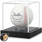 JupDec Baseball Display Case, Clear Cube Baseball Holder with Wooden Base, Autograph Baseball Stand Box for Single Ball, Acacia Wood, Black, 1 Pack