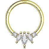 OUFER Septum Rings 16G, 14K Solid Gold Septum Ring, Clear Horse Eye Zircon Septum Jewelry, Hinged Segment Daith Piercing Jewelry, 10mm Daith Earrings For Women Men