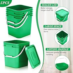 Mumufy 5 Pcs 3.5 Gallon Square Food Grade Bucket