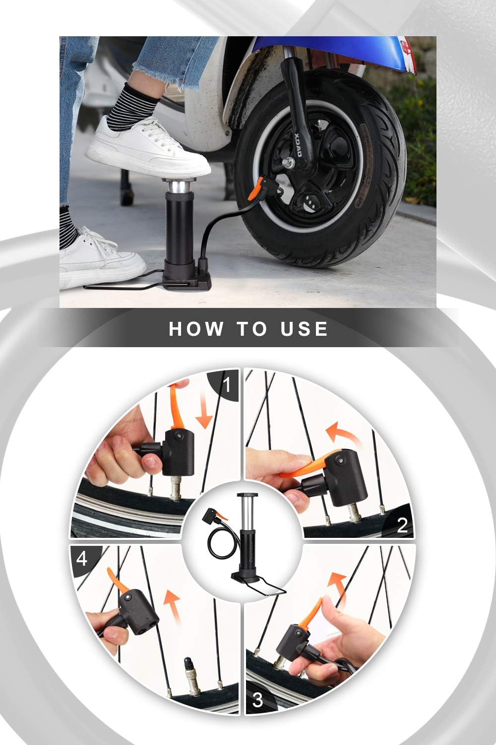 Mini Bicycle Pump Hopopro Portable Bike Floor Pump Bike Tire Pump Hand Foot Activated Bike Pump with Presta Schrader Dunlop Valve Extra Gas Needle for Road Bike Mountain Bike Balls : Sports & Outdoors