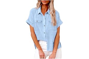 Binmer Womens Cotton Linen Button Down Shirt 2024 Fashion Plus Size Blouse Summer Casual Loose Dressy Short Sleeve Tops S-5XL