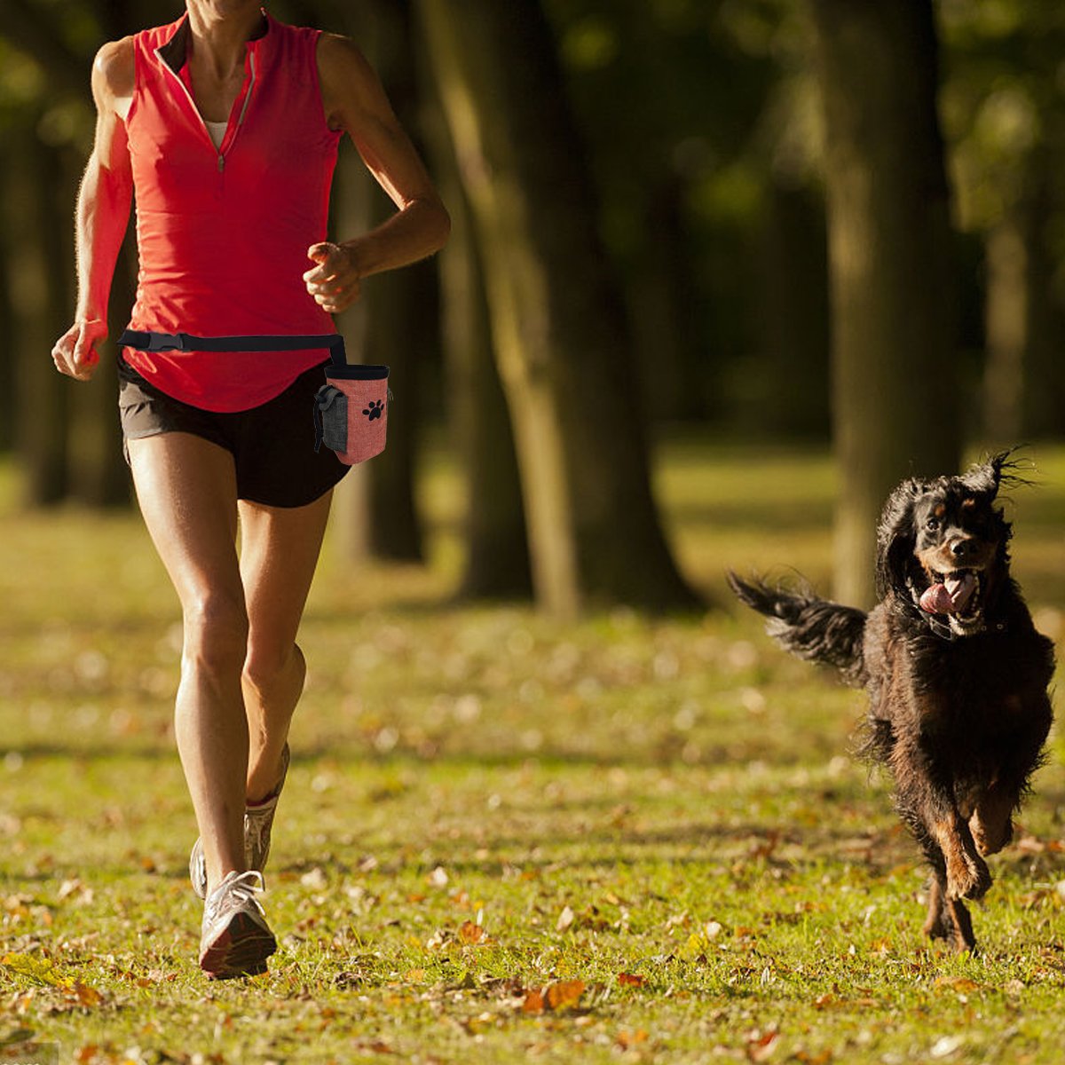 Pet Treat Pouch Dog Training Bag with Belt Carries Pet Toys Kibble Treats Sport Running Drawstring Waist Bag Poop Bag Dispenser (Beige)