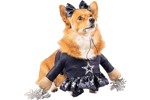 NFL Dallas Cowboys Officially Licensed Cheer Dog Costume by MODERN HERO Includes Dress with Faux Stuffed arms and Tinsel pom-poms and Satin Bow Headband (Small)
