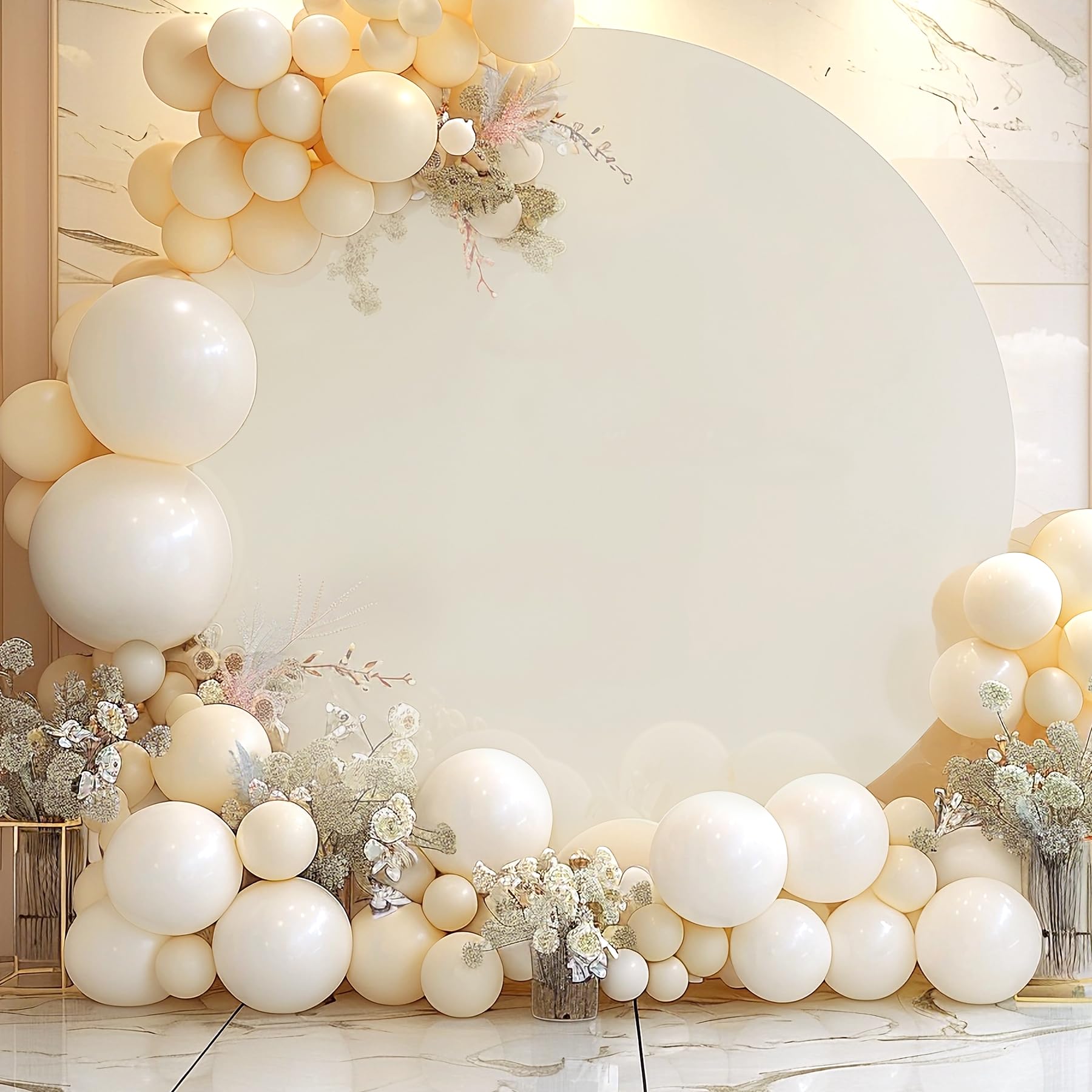 Photo 1 of GEWONELIFE 7.2 FT Beige Round Backdrop Cover– Adjustable 5 to 7.2 ft Wrinkle-Free Polyester Circle Arch Backdrop Stand,Foldable Background for Wedding,Birthday,Baby Show,Photography,Event Decoration