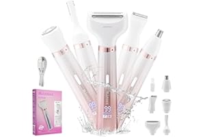PSMICOR Electric Razors for Women, 5 in 1 Bikini Trimmer for Women, Wet/Dry Electric Shaver, Painless Womens Razor Shavers, Facial Hair Removal for Face Nose Eyebrow Arms Armpit Legs Pubic Area