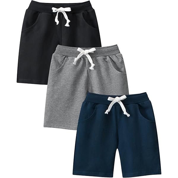 ICNGLKSND 3-Pack Toddler Boy Shorts - Summer Cotton Jogger Shorts With Drawstring For 0-24 Months