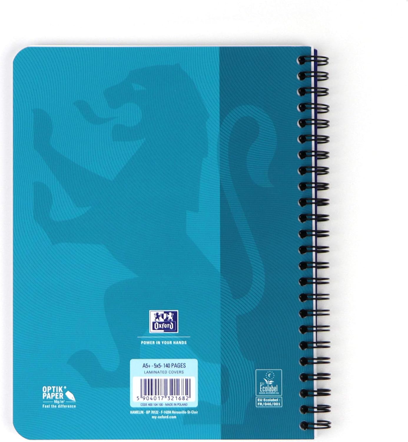 Oxford 400104100 Touch Spiral-Bound Pad Aqua A5 Squared 5 mm 140 Pages 90 g Flexible Cardboard Cover Pack of 5 - Image 3