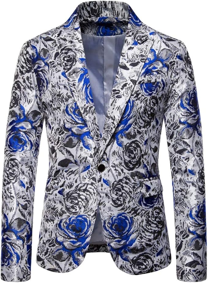 YFFUSHI Floral Sakko Herren - 1-Knopf Smokingjacke Mit Blumenmuster