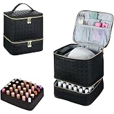 ZFZGFRCS Upgraded Nail Polish Organizer Case - Holds 30 Bottles and 1 Nail Light, Double-layer Nail Bag Organzier Case Nail Polish Storage Bag with Handles (Black-HX)