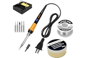 FUMEIYI Soldering Iron Kit,80W LED Display Adjustable Temperature Soldering Iron Kit with Automatic Sleep Mode, Includes 5 Tips, Solder Wire, Stand, Flux - Professional Orange Welding Tool for Repair and DIY