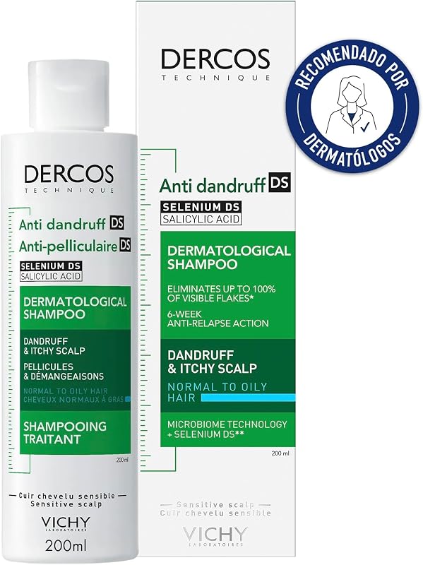 Shampoo Anticaspa, Cabelos Oleosos, Elimina a Caspa e Reduz a Coceira, Couro Cabeludo Limpo e Saudável, Dupla Eficácia, Unissex, Técnica Dercos, 200 ml
