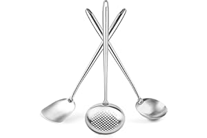 Yosukata 43 cm Wok Spatula and Ladle Skimmer Spoon - Stainless Steel Cooking Utensils Set of 3-304 Stainless Steel Kitchen Ut