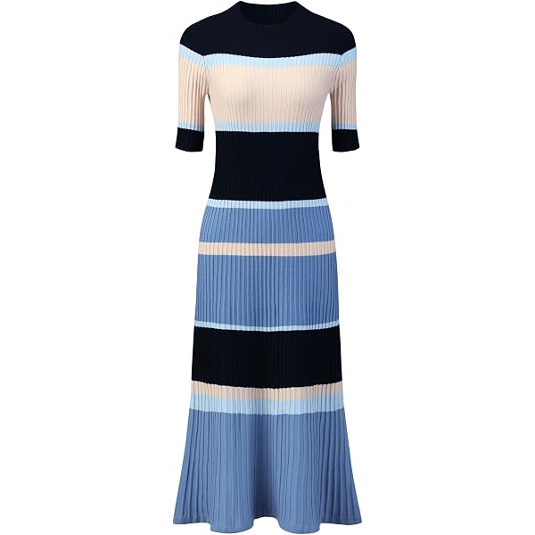 Women's Striped Belt Dress Laple Short Sleeve Contrast Color Dresses Office  Buttons Blue XS at Amazon Women's Clothing store