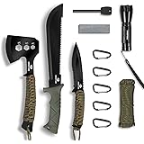 Mossy Oak Axe and Fixed Blade Knife with Sheath, One-Piece Camping Hatchet and Hunting Knife with Rope Handle, Includes Zooma
