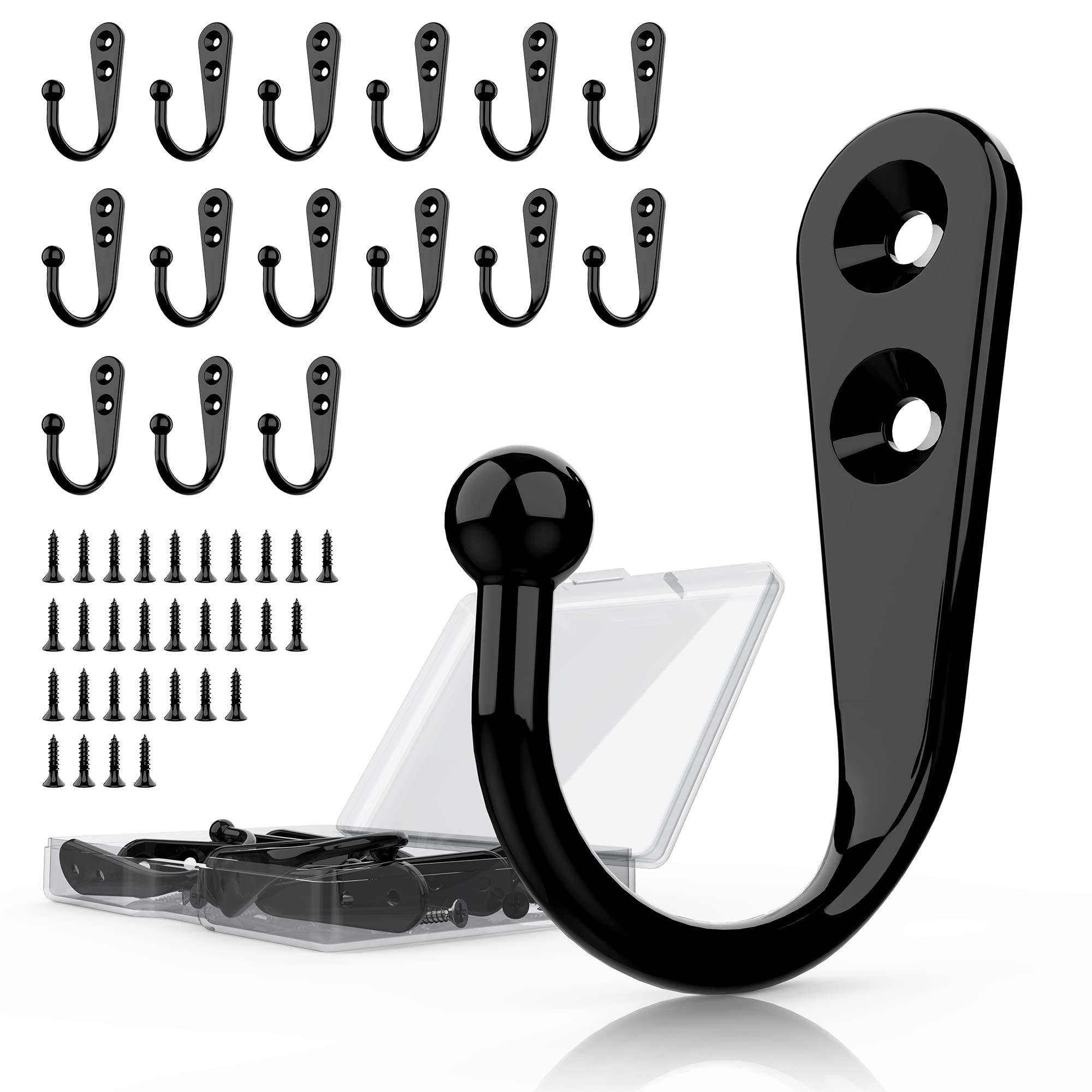 Photo 1 of PRIGVOT 15 Pcs Black Wall Mounted Coat Hooks, Hanger Hook with 30 Pieces Screws for Towel, Key, Robe, Scarf, Bag, Cap, Coffee Cup, Mugs