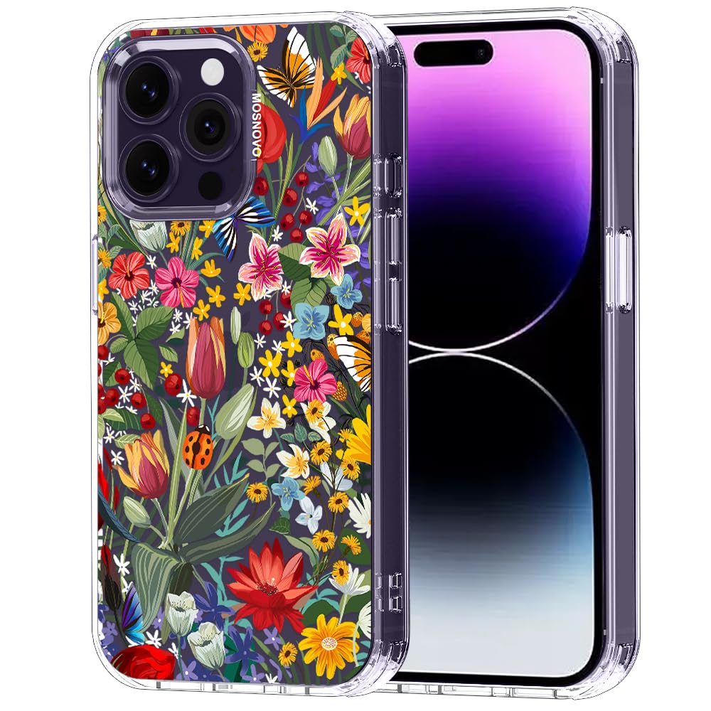 MOSNOVO Case for iPhone 14 Pro Max, [Buffertech 6.6ft Military-Grade Drop Protection] [Anti Peel Off Tech] Clear TPU Bumper Phone Case Cover Design - In The Garden — image 1